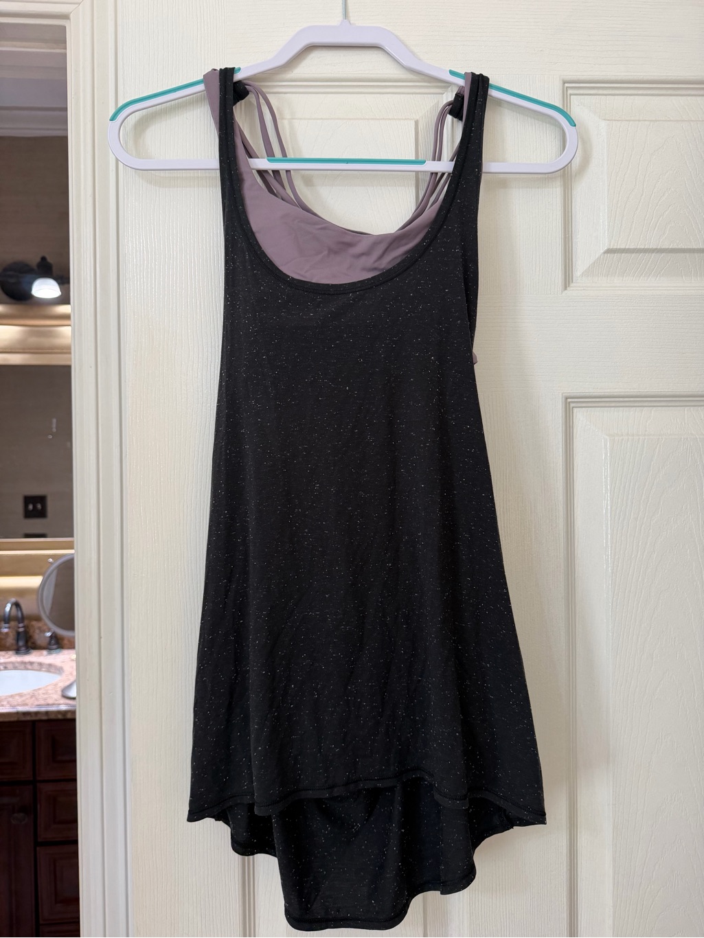 Lululemon Athletica Black Sparkle Layered Tank With Mauve Lining